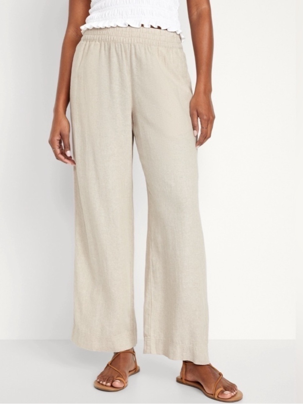 NEW Old Navy High-Waisted Linen-Blend Wide-Leg Pants in Natural Linen - M Tall